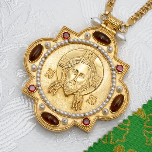 2.7.0706лп/1лп Панагия латунная со вставками в позолоте фото 2 2.7.0706лп/1лп Панагия латунная со вставками в позолоте фото 2