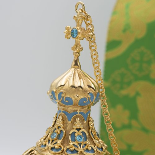 2.7.1280лпэ Кадило латунное с голубыми камнями в позолоте фото 3