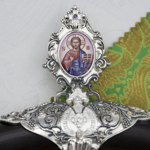 2.7.2676лр Жезл латунный с фиолетовыми камнями в серебрении фото 3 2.7.2676лр Жезл латунный с фиолетовыми камнями в серебрении фото 3