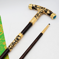 2.7.2631лнп Посох латунный в позолоте с натуральными камнями (Кварц-аква)