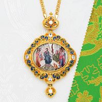 2.7.1481лпэ-2/1лп Панагия латунная с белыми камнями и эмалью в позолоте