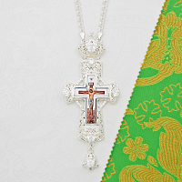 2.10.0178л-2/1л Крест наперсный латунный с белыми камнями в серебрении