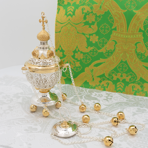 2.7.0888лф Кадило латунное с фрагментарной позолотой