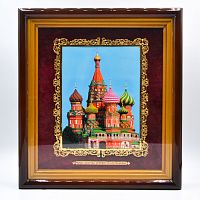 2.14.0108лп Картина на дереве Храм с латунным изображением и позолотой