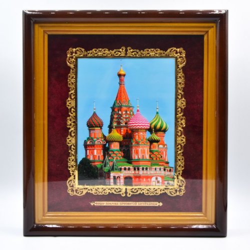 2.14.0108лп Картина на дереве Храм с латунным изображением и позолотой