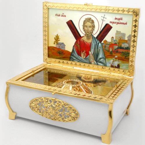 2.7.1215лпч-2/510лп Ковчег из акрила в позолоченном латунном обрамлении с мощевиком 2.7.0510лп
