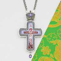2.10.0548лр-2/1лр Крест наперсный латунный с фиолетовыми камнями в серебрении