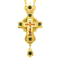 2.10.0035лп-2/39лп Крест наперсный латунный в позолоте со вставками и цепью