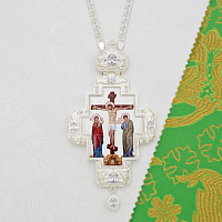 2.10.0321л-2/1л Крест наперсный латунный с белыми камнями в серебрении