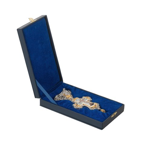 2.10.0390лфр-2/1л Крест латунный с фраг. позолотой, деколем и цепью фото 2