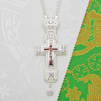 2.10.0157л-2/1л Крест наперсный латунный с белыми камнями в серебрении
