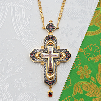 2.10.0590лпр-2/64лп Крест наперсный латунный с красными камнями в позолоте