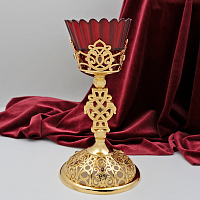 2.7.2655лп Лампада латунная с красными камнями в позолоте