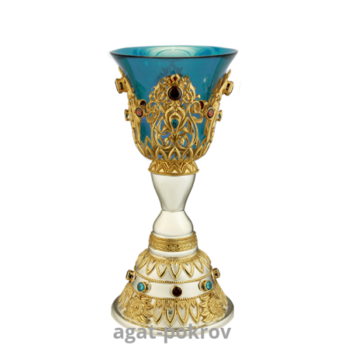 2.7.0687лф Лампада настольная латунная с фрагментальной позолотой и со вставками