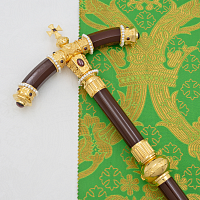 2.7.2577лп Жезл латунный с красными камнями и жемчугом в позолоте