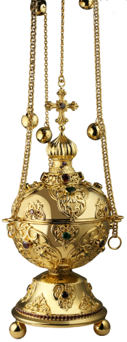 2.7.0710лп Кадило латунное с красными камнями в позолоте