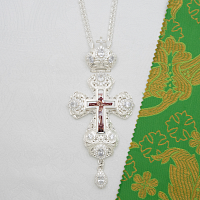 2.10.0156л-2/1л Крест наперсный латунный с белыми камнями в серебрении