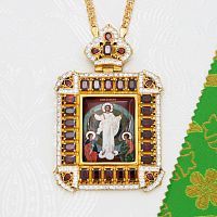 2.7.1538лп-2/1лп Панагия латунная с красными камнями в позолоте с цепью