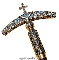 2.7.1582лпр Жезл латунный с красными камнями и патинированием в позолоте