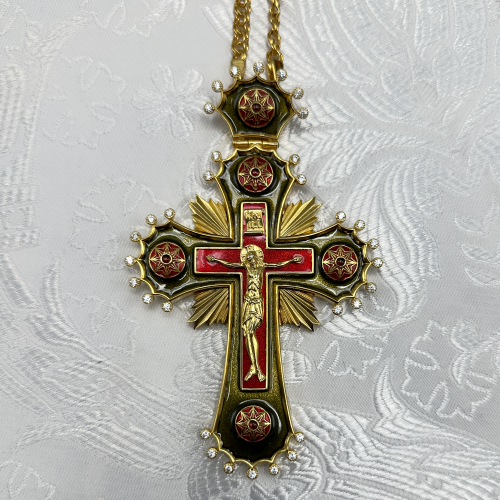 2.10.0617лпэ/1лп Крест наперсный латунный со вставками в позолоте