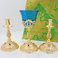 2.7.2669лп-К Напрестольный комплект латунный с синими камнями в позолоте