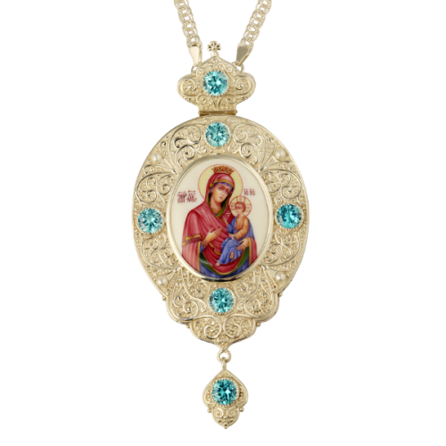 2.7.0874л-1/1л Панагия латунная с финифтью и цепью арт.2.7.0201л