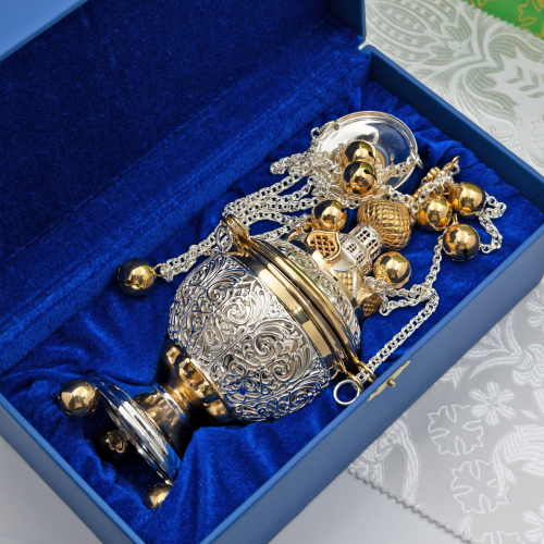 2.7.0888лф Кадило латунное с фрагментарной позолотой фото 7