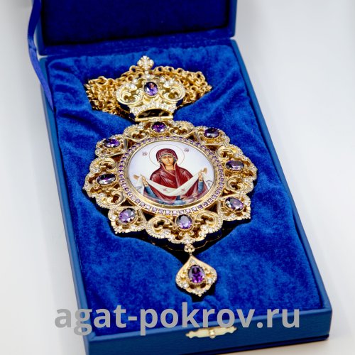 2.7.1520лп-2/1лп Панагия латунная в позолоте с цепью фото 2