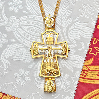 2.10.0408лф/1лп Крест наперсный с фрагментарной позолотой и голубыми фианитами