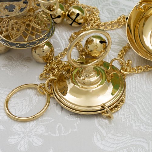 2.7.1163лпр Кадило латунное с красными камнями в позолоте фото 5