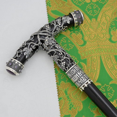 2.7.2631лнр Посох латунный с натуральными камнями в серебрении фото 6 2.7.2631лнр Посох латунный с натуральными камнями в серебрении фото 6