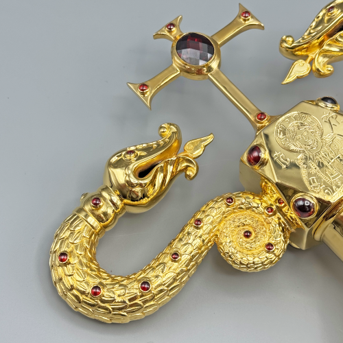 2.7.2478лп Жезл латунный с красными камнями в позолоте фото 6