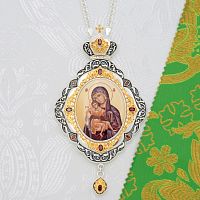 2.7.1616лфр-2/1л Панагия латунная с красными камнями в серебрении с цепью