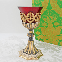 2.7.0993лфр Лампада напрестольная латунная с патинированием и фрагментарной позолотой