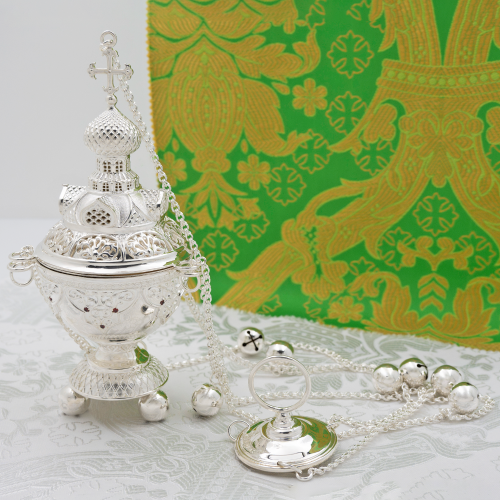 2.7.1587л Кадило латунное с красными камнями в серебрении 2.7.1587л Кадило латунное с красными камнями в серебрении