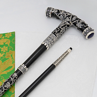 2.7.2631лнр Посох латунный с натуральными камнями в серебрении