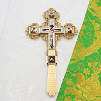 2.7.1842лп-2 Крест напрестольный латунный с зелеными камнями в позолоте
