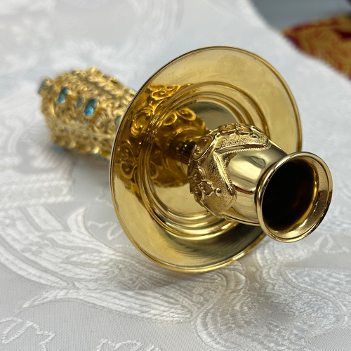 2.7.0742лп Подсвечник латунный в позолоте со вставками ручной фото 2 2.7.0742лп Подсвечник латунный в позолоте со вставками ручной фото 2