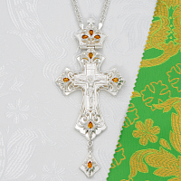 2.10.0138л/1л Крест наперсный латунный с желтыми камнями в серебрении