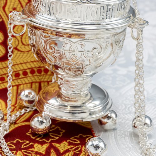 2.7.2618л Кадило латунное с фиолетовыми камнями в серебрении фото 7 2.7.2618л Кадило латунное с фиолетовыми камнями в серебрении фото 7