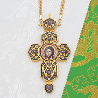 2.10.0435лпр-2/1лп Крест латунный с фиолетовыми камнями в позолоте