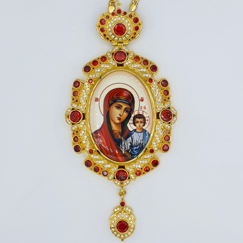 2.7.0326лп-2/1лп Панагия латунная в позолоте со вставками и цепью