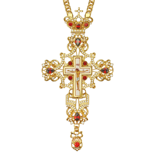 2.10.0094лп-2/1лп Крест наперсный латунный со вставками и цепью 2.10.0094лп-2/1лп Крест наперсный латунный со вставками и цепью