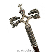 2.7.1594лр Архиерейский жезл латунный с красными камнями и патинированием в серебрении