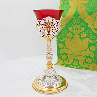 2.7.1596лф Лампада латунная с фрагментарной позолотой и серебрением