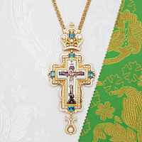2.10.0199лп-2/1лп Наперсный крест латунный с голубыми камнями в позолоте