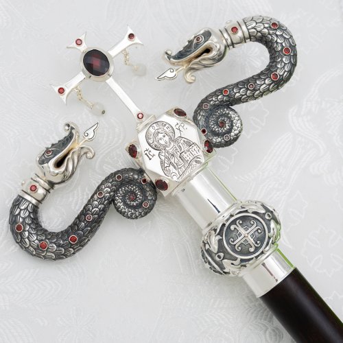 2.7.2478лнр Жезл латунный с натуральными камнями в серебрении