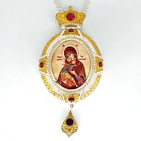 2.7.0986лф-2/1л Панагия латунная с фрагментарной позолотой и цепью