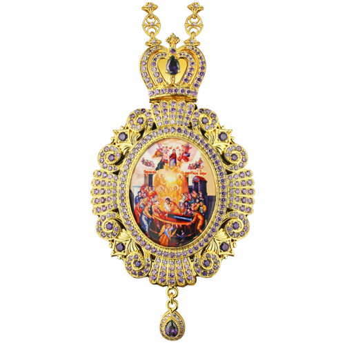 2.7.0528лп-2/44лп Панагия латунная в позолоте со вставками и цепью 2.7.0528лп-2/44лп Панагия латунная в позолоте со вставками и цепью