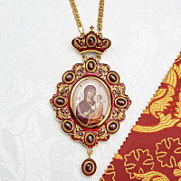 2.7.2745лп-2/1лп-М Панагия латунная с красными камнями в позолоте